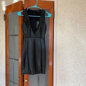 PrettyLittleThing Leather Plunge Bodycon New  Dress